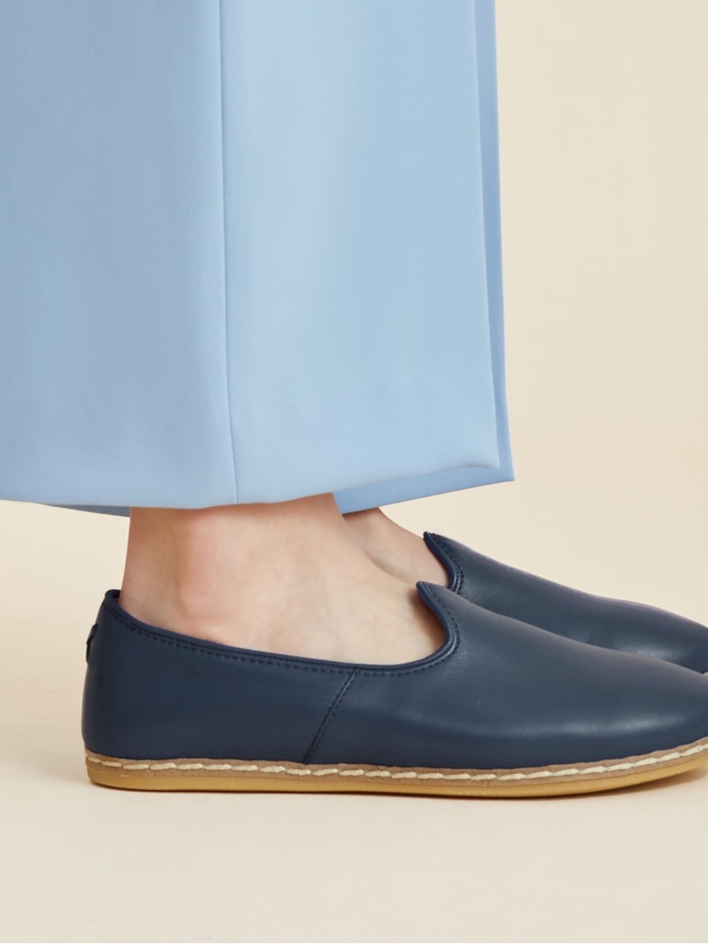 Navy Leather Slip-On Flats